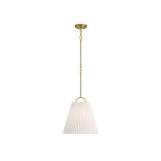 Savoy House Meridian 15 in. W x 36 in. H 1-Light Natural Brass Scandinavian Pendant Light with Wh... | The Home Depot