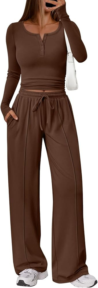Trendy Queen 2 Piece Matching Lounge Sets for Women Fall Fashion 2025 Two Piece Outfits Henley Cr... | Amazon (US)