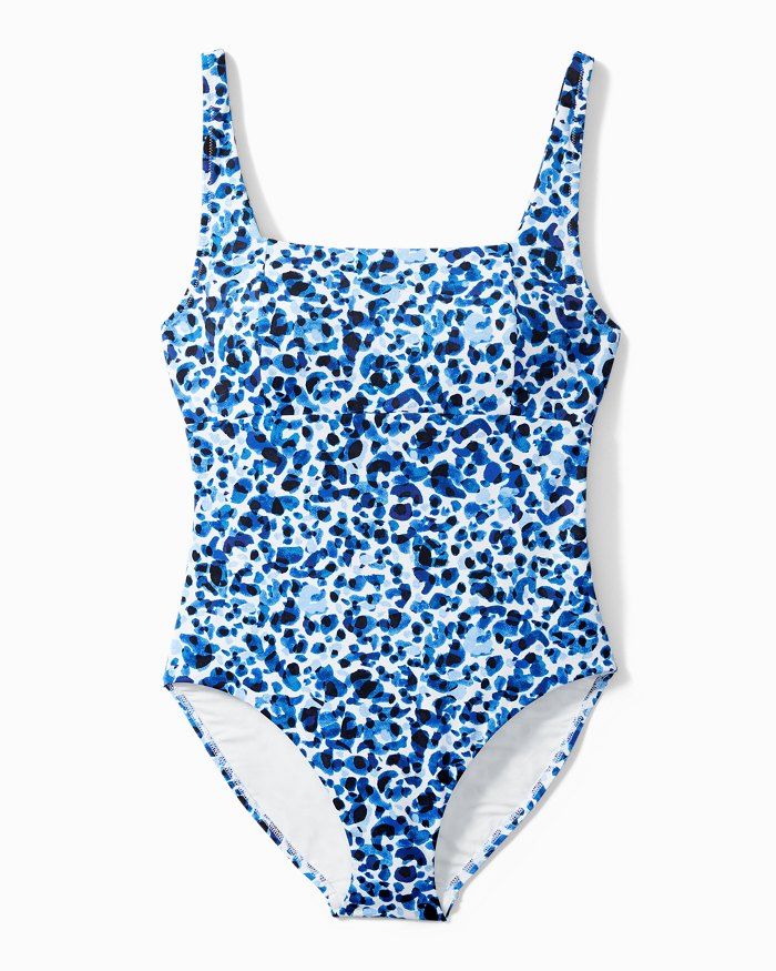 Palm Modern™ Leopard Over-the-Shoulder Square Neck One-Piece Swimsuit | Tommy Bahama
