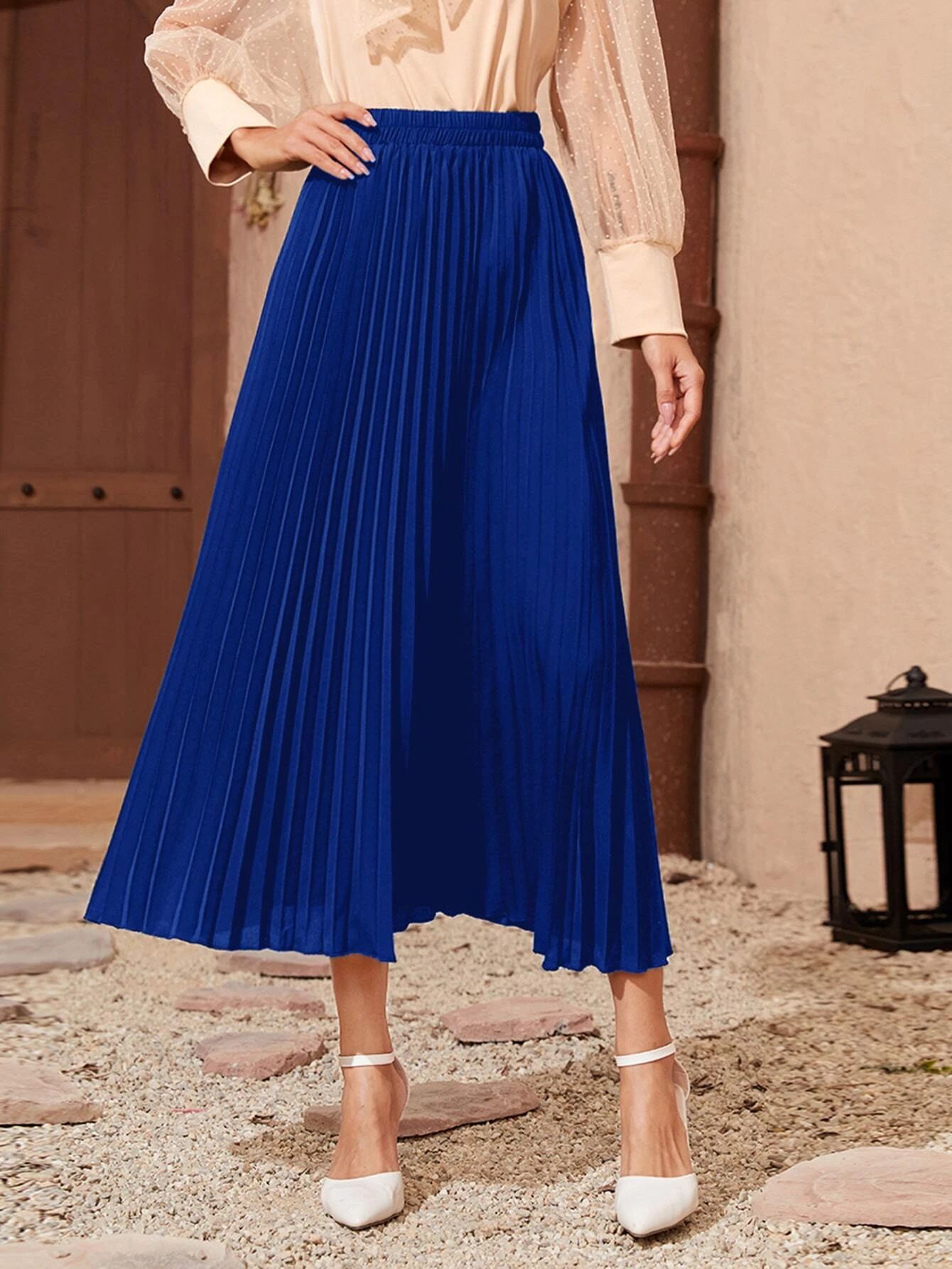 Solid Longline Pleated Skirt | SHEIN