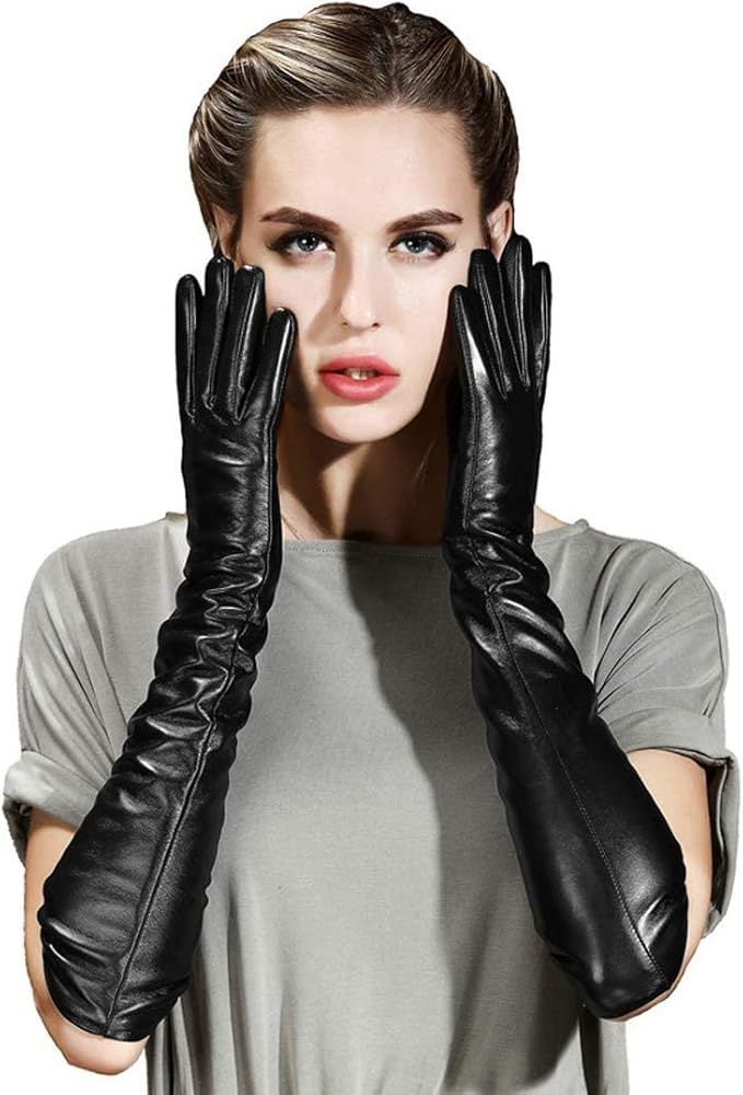 QECEPEI Womens Long Leather Gloves Winter Touchscreen Opera Evening Dress Driving Gloves | Amazon (US)