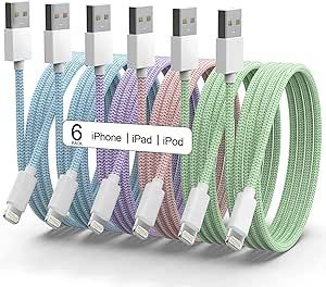 6Pack [MFi Certified] for iPhone Charger 3/3/6/6/6/9 FT Long Lightning Cable Fast USB Charging Hi... | Amazon (US)