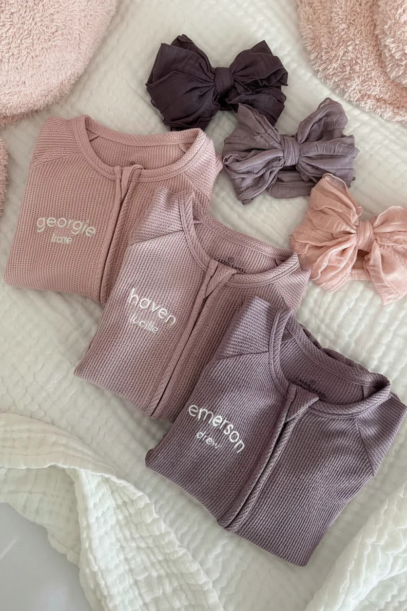 Embroidered Bamboo Waffle Convertible Zip Rompers | In Bloom | Caden Lane