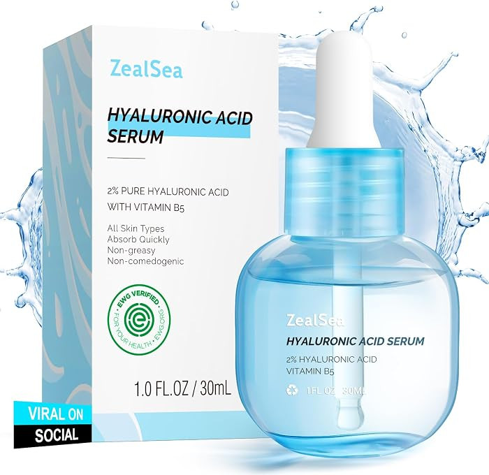 ZealSea EWG Hyaluronic Acid Face Serum, Daily Hydrating Microneedling Serum | Amazon (US)