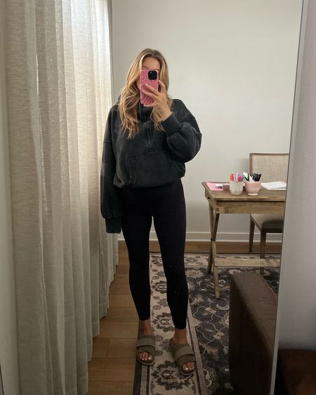 Sweatshirt free people: size L but could have done a M it runs loose and the waist is super stretchy! LOVE it’s so cozy. Lululemon leggings tts 8 just my same from pre pregnancy but they stretch so much. Birkenstock leather slides are comfy and true to size. Between a 7.5/8 and bought the 39! 



#LTKbump #LTKshoecrush