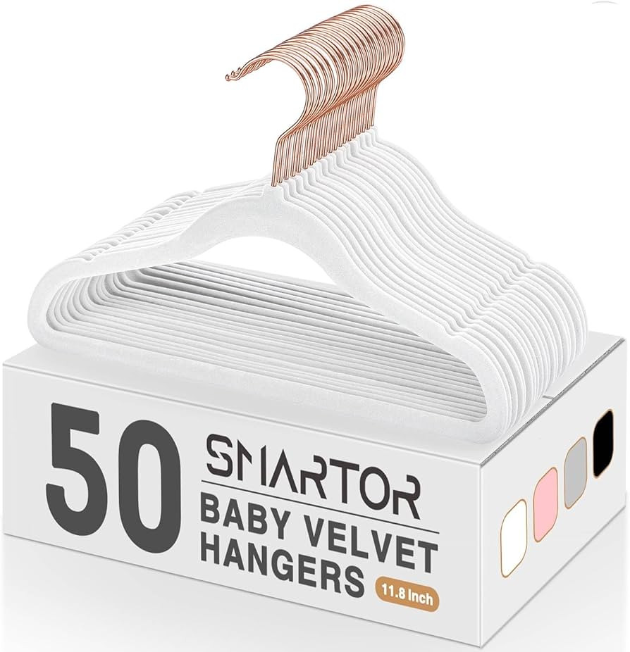 Smartor Premium Baby Hangers Velvet for Closet 50 Pack White，11.8" Durable Kids Felt Hangers No... | Amazon (US)