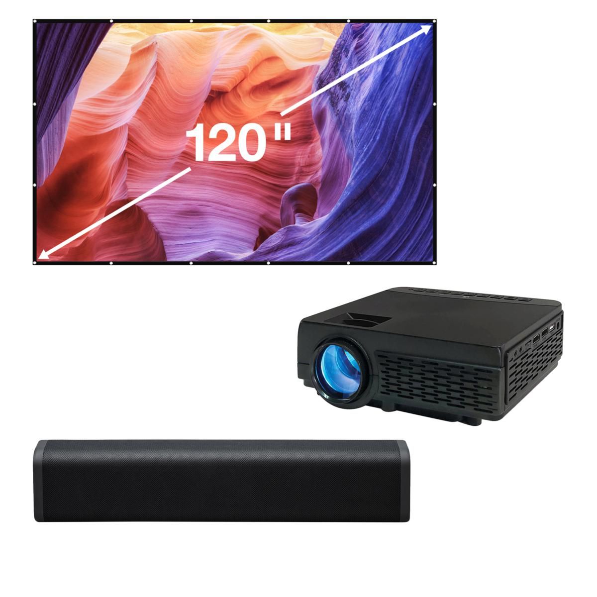 GPX Portable Indoor/Outdoor Projector Bundle w/120" Screen & Speaker - 20539810 | HSN | HSN