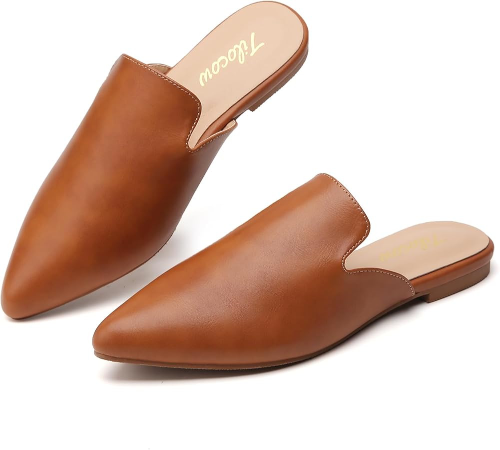 Tilocow Mules for Woman Comfortable Pointed Toe Backless Loafers Flat Mule Business Casual Shoes ... | Amazon (US)