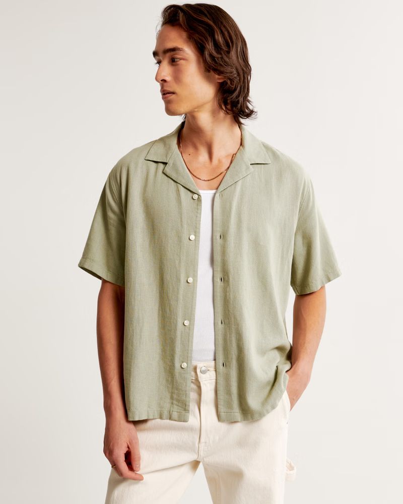 Camp Collar Linen-Blend Shirt | Abercrombie & Fitch (US)