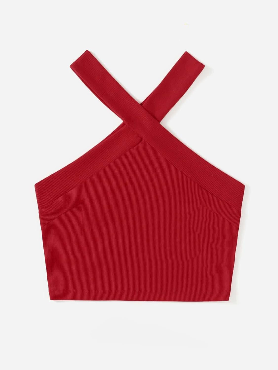 Floerns Women's Solid Criss Cross Sleeveless Rib Knit Halter Crop Tank Tops Red Top Crop Top Outfit | Amazon (US)