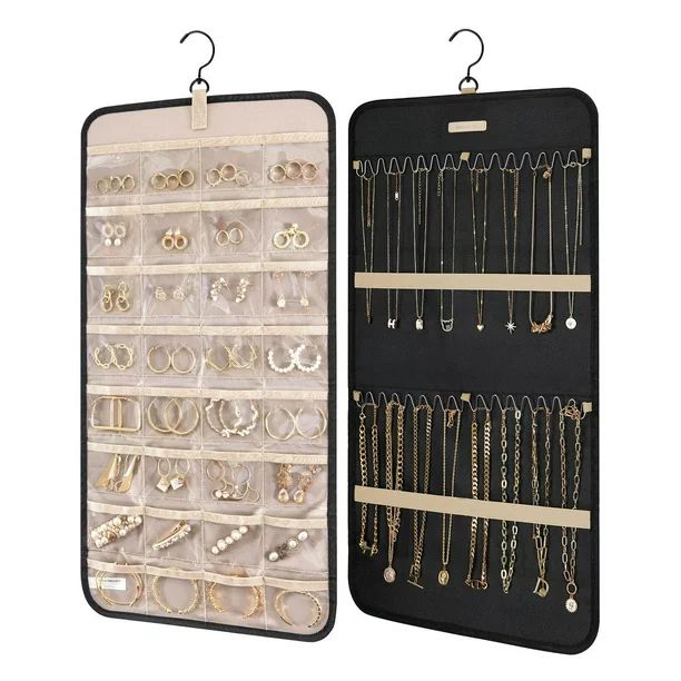 Hanging Jewelry Organizer Storage Roll with Hanger, Wall Mounted Necklace Holder Display Hanging ... | Walmart (US)