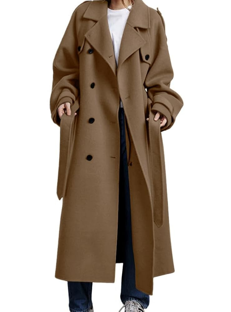 chouyatou Women's Winter Double Breasted Wool Coat Long Sleeve Notch Lapel Midi Long Winter Trenc... | Amazon (US)