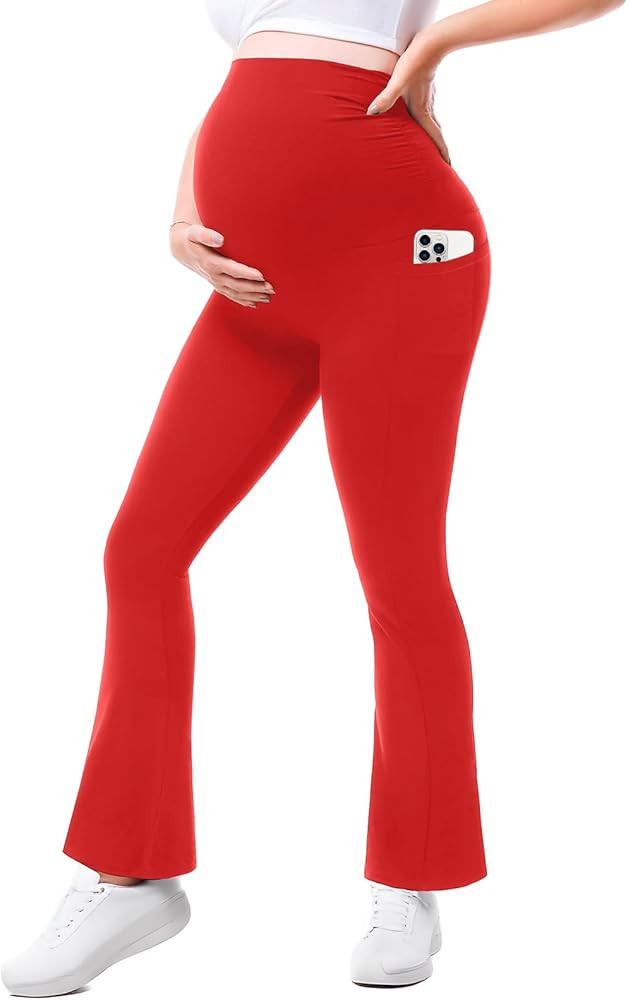 Walifrey Maternity Flared Leggings with Pocket Over The Belly Buttery Soft Pregnancy Yoga Pants f... | Amazon (US)