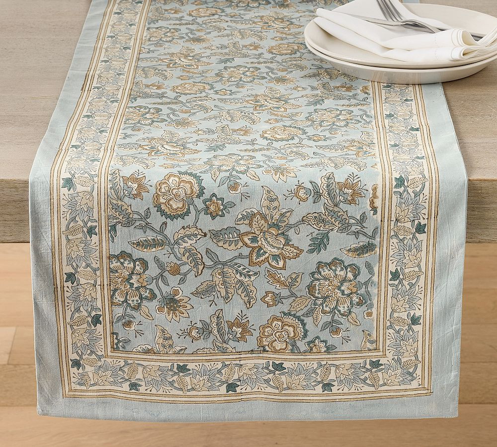 Brooke Block Print Cotton Table Runner | Pottery Barn (US)