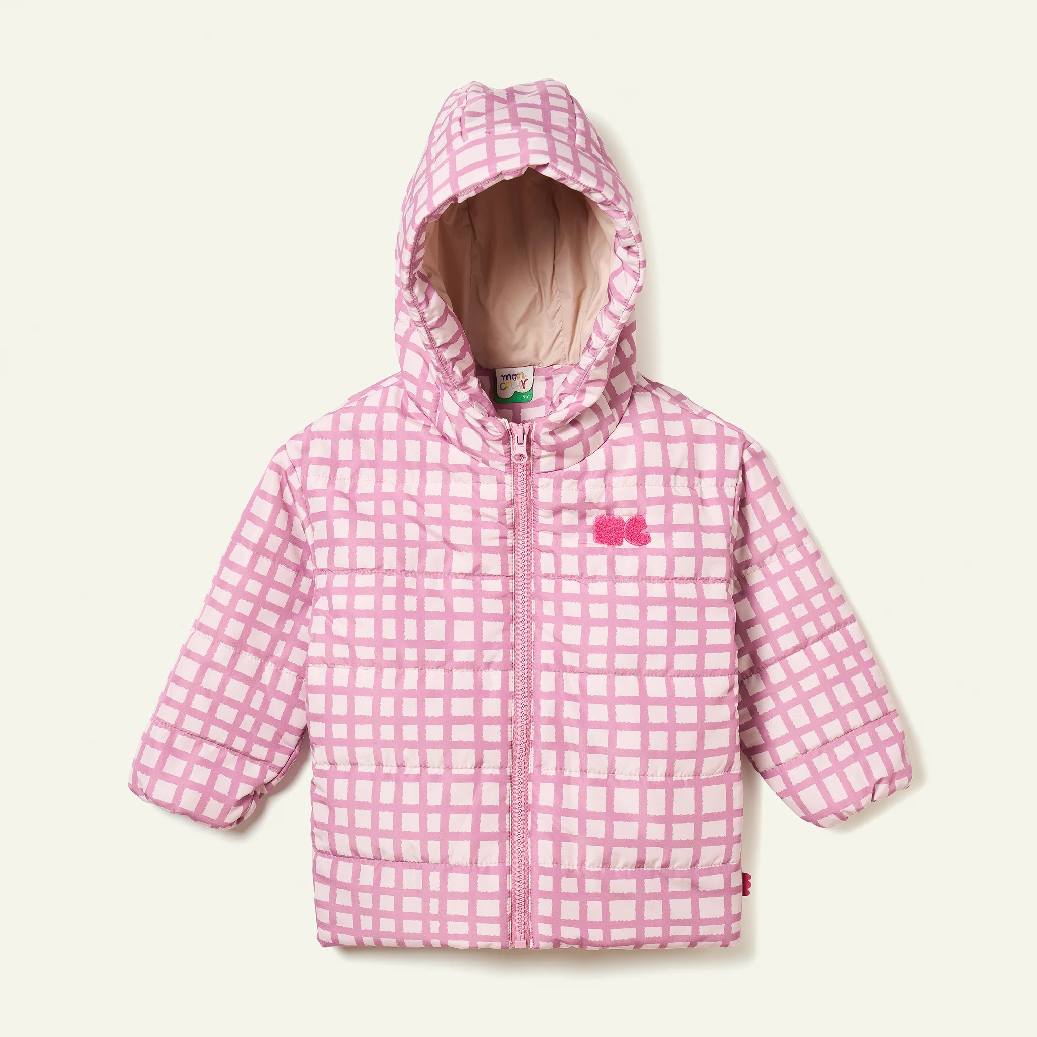 Recycled Nylon Pink Grid Puffer | Mon Coeur