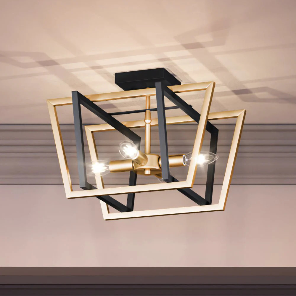 UEX2180 Luxe Industrial Ceiling Light 12''H x 16''W, Matte Black & Satin Brass Finish, Clayton Co... | Urban Ambiance, Inc.