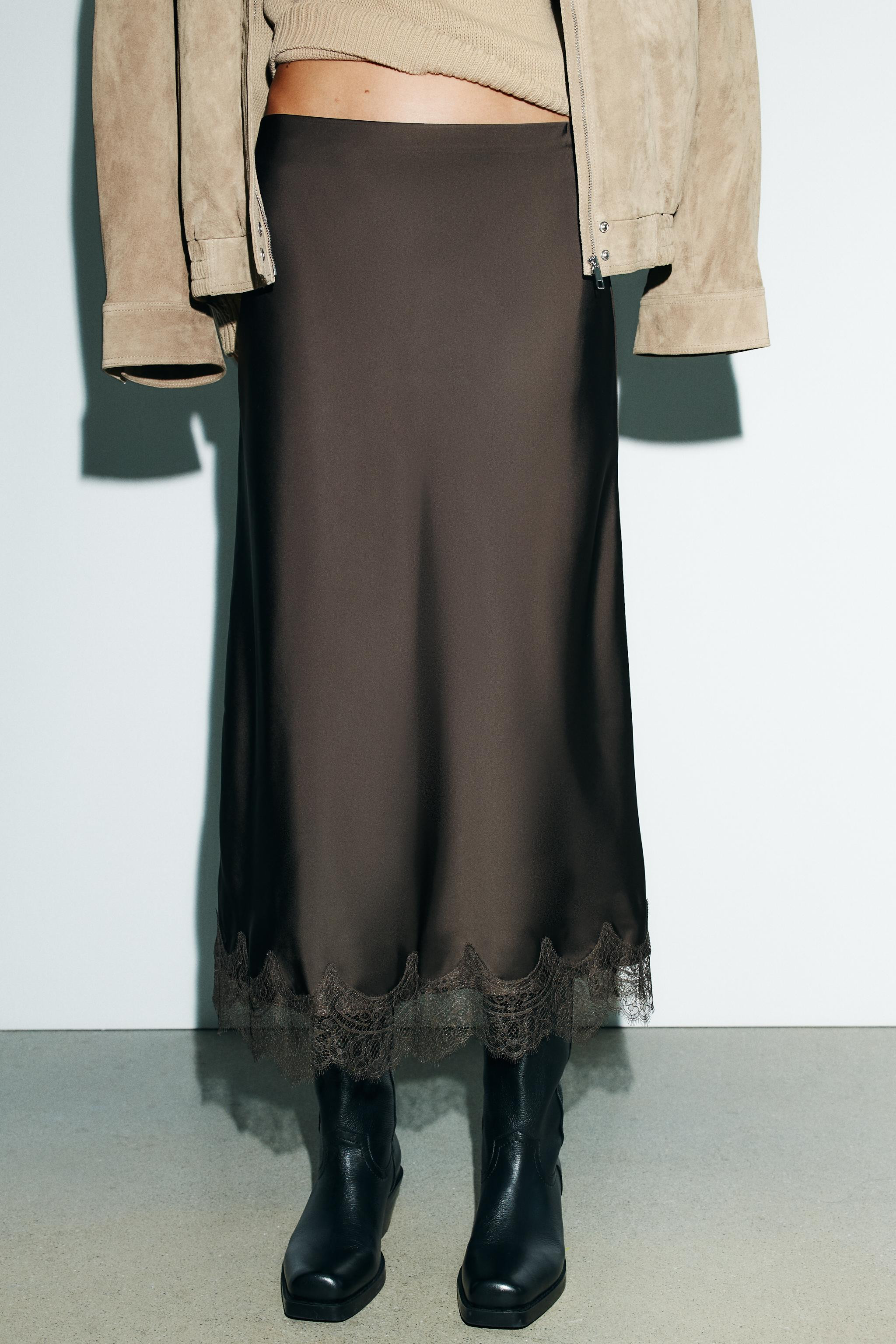 LACE SATIN MIDI SKIRT | Zara UK