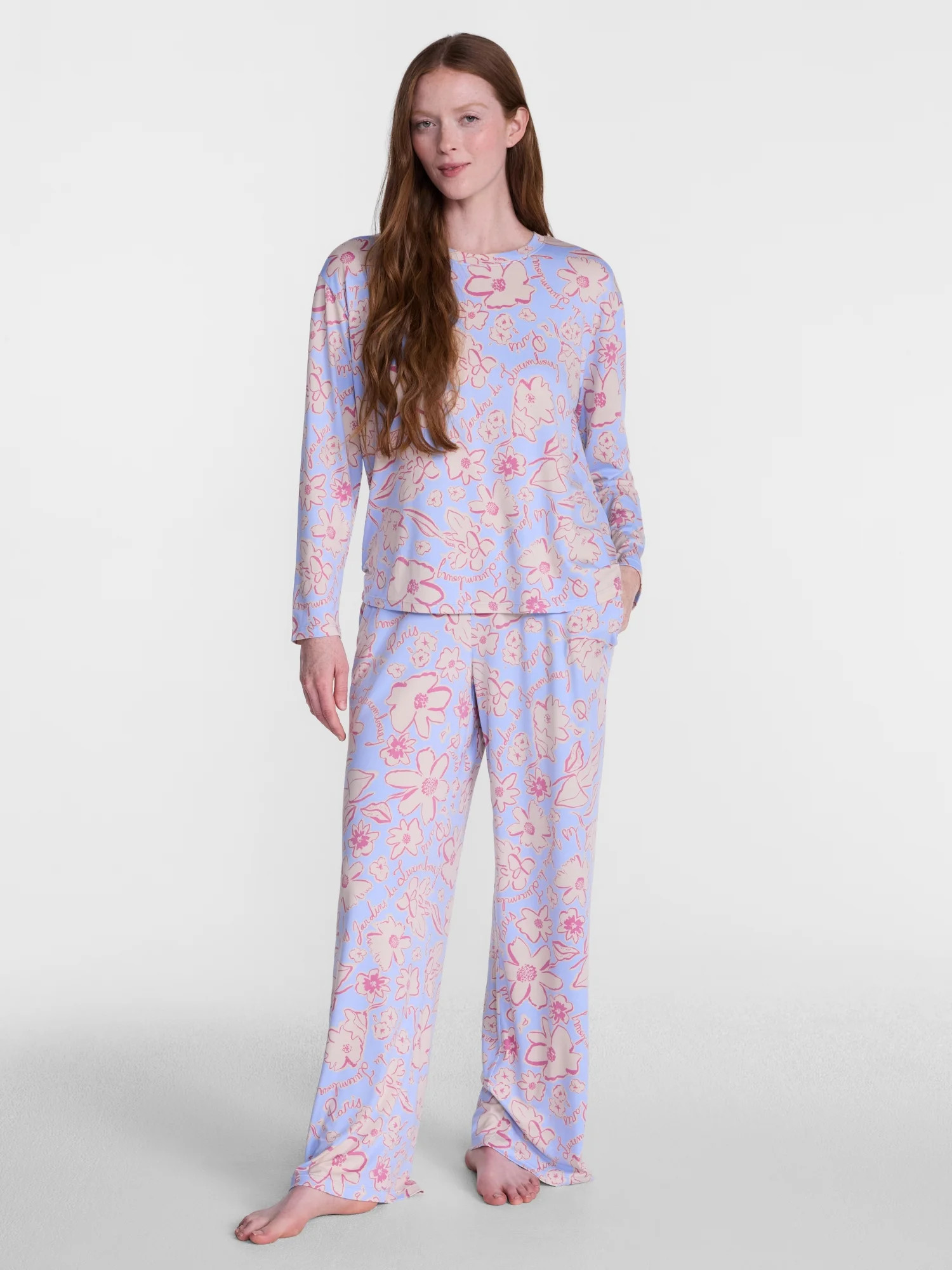 Joyspun Women's Essential Sleep Top and Pants, 2-Piece Pajama Set, Sizes XS-3X | Walmart (US)