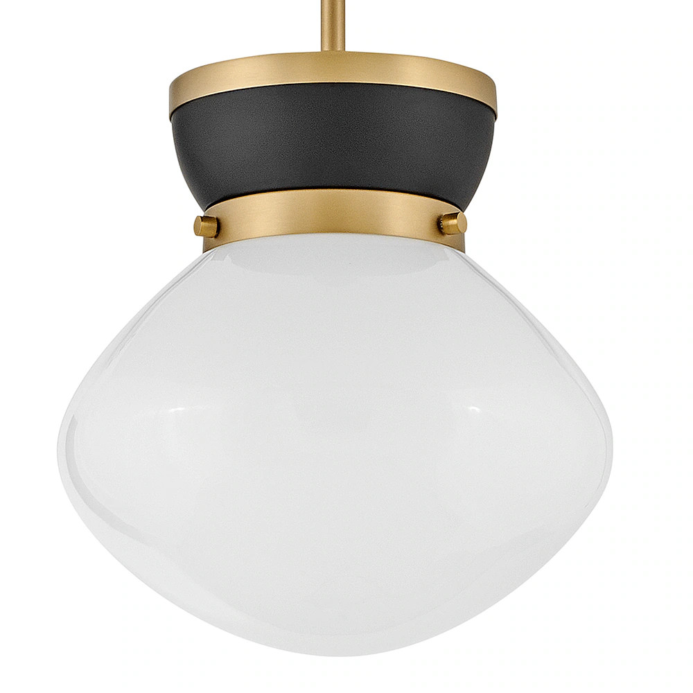 Lark Lucy 1 -Light Black + Lacquered Brass Traditional Opal glass Schoolhouse Small Hanging Pendant Light | 83607BK-LCB | Lowe's