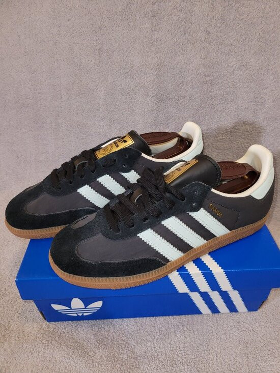 Adidas Samba OG Women's Size 5.5 Carbon Black Light Blue Sneakers ID0493 (#2327) | Poshmark