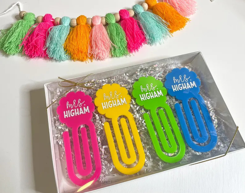JUMBO PAPERCLIP SET Adorable Personalized Neon Paperclip Set Bookmarks Teacher Gift Holiday Chris... | Etsy (US)