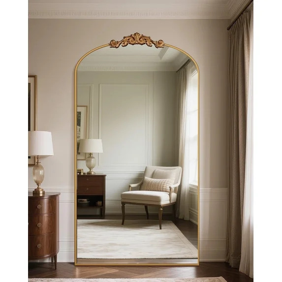 Antok 81"x41" Vintage Arched Full-Length Mirror with Carved Metal Frame, Baroque-Style Floor Mirr... | Walmart (US)