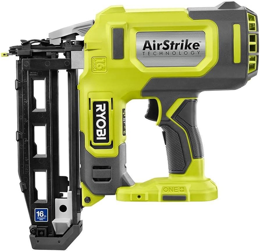 RYOBI ONE+ 18V 16-Gauge Cordless AirStrike Finish Nailer (Tool Only), P326, Green | Amazon (US)