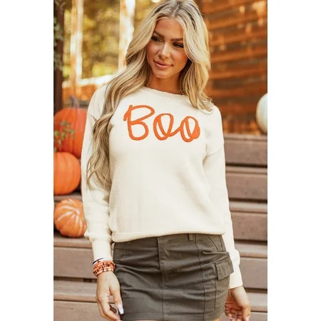 Ahlaray Boho Style Drop Shoulder Sweater - Viscose Knit with Boo Pattern | Walmart (US)
