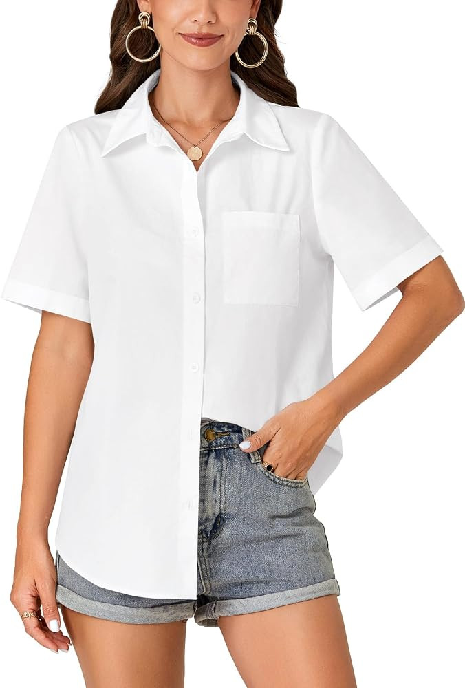 KIFOVEN Women’s Short Sleeve Button Down Shirt Collared Casual Summer Blouse Top with Pocket | Amazon (US)