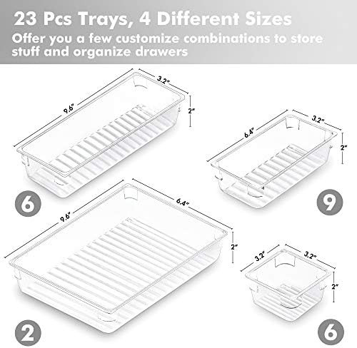 CHEFSTORY 23 PCS Clear Drawer Organizers Set, 4 Sizes Plastic Vanity Drawer Organizers and Storag... | Amazon (US)