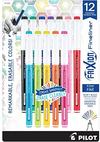 PILOT FriXion Fineliner Erasable Marker Pens, Fine Point, Assorted Color Inks, 12-Pack (11452) | Amazon (US)