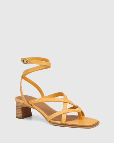 Juno Yellow Ochre Leather Block Heel Sandal | Wittner