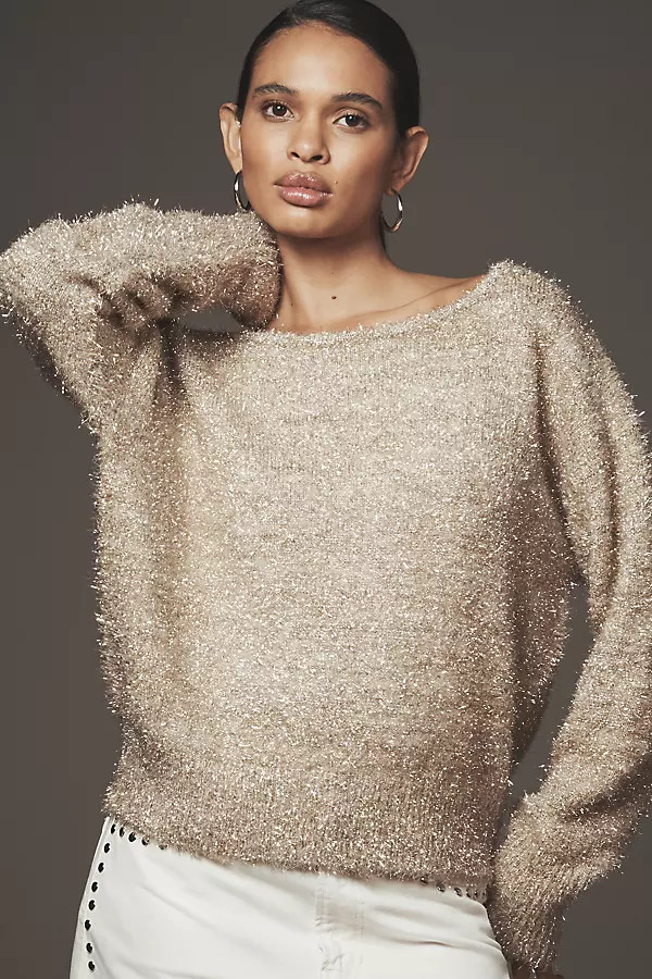 By Anthropologie Long-Sleeve Boatneck Tinsel Sweater | Anthropologie (US)