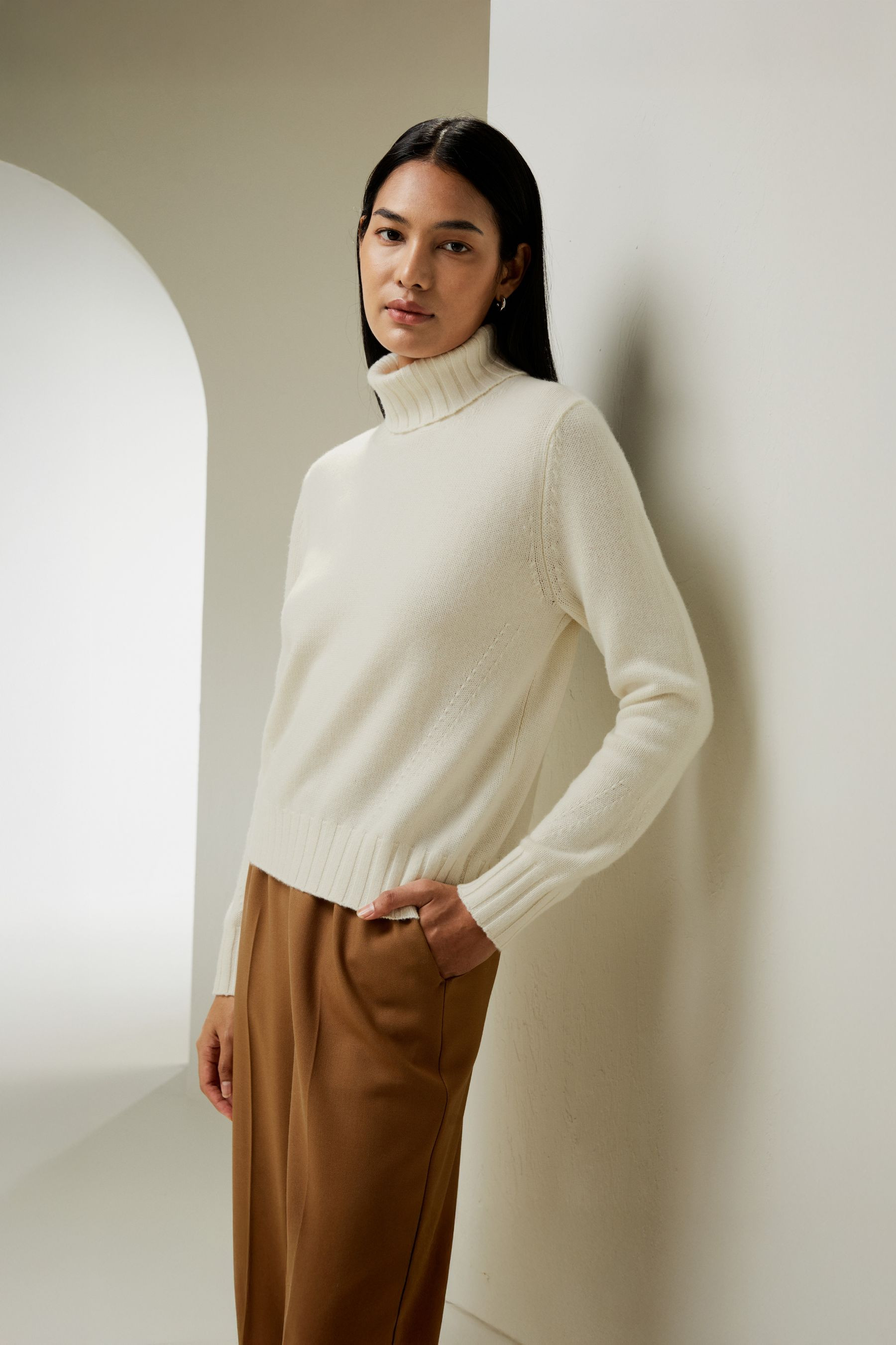 Turtleneck Sweater with Rib Hemline | LILYSILK
