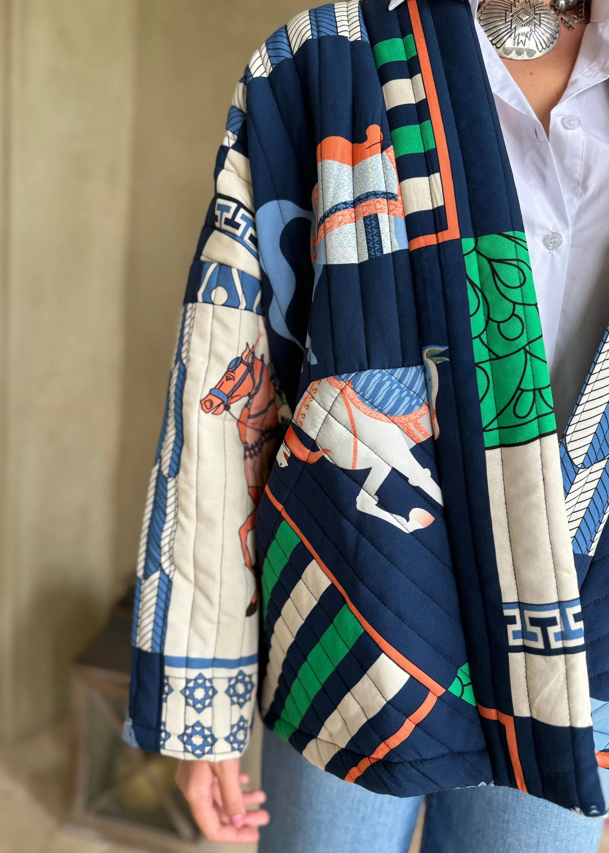 Jacqui Equestrian Quilted Puffer Jacket - Navy | Benaar La