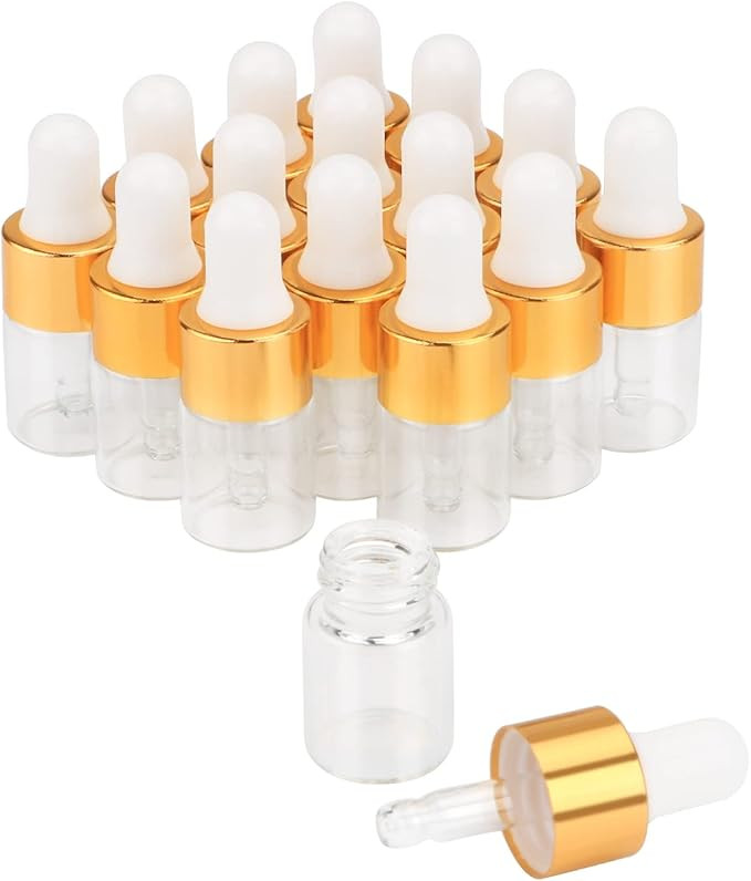 Wresty 2ml(5/8 Dram) Small Mini 15 Pcs Clear Glass Dropper Bottles Essential Oil Vials Travel Ref... | Amazon (US)