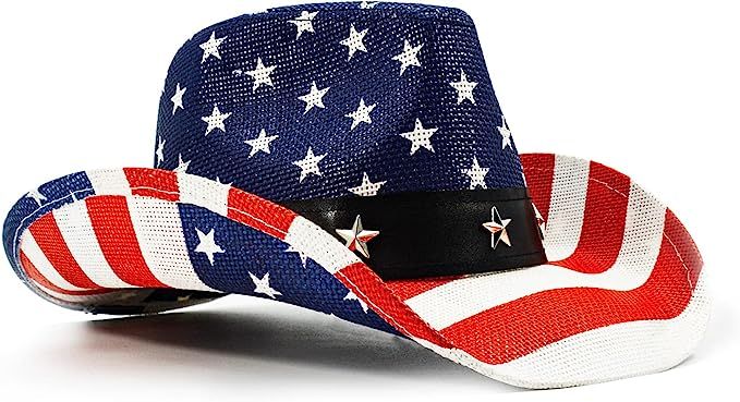 FLUFFY SENSE. American Flag Cowboy Hat USA Vintage Western Style Party Parade Rodeos Patriotic Un... | Amazon (US)