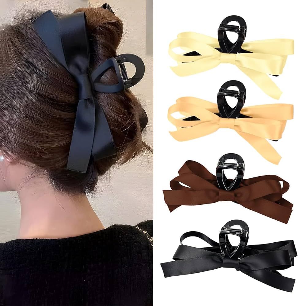 MHDGG Big Bow Hair Claw Clips for Women,4pcs Bow Hair Barrette Nonslip Claw Clip for Thin Thick C... | Amazon (US)