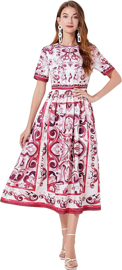 LAI MENG FIVE CATS Women's Floral Print Maxi Dress Flowy Casual A-Line Ruffle Long Dress | Amazon (US)