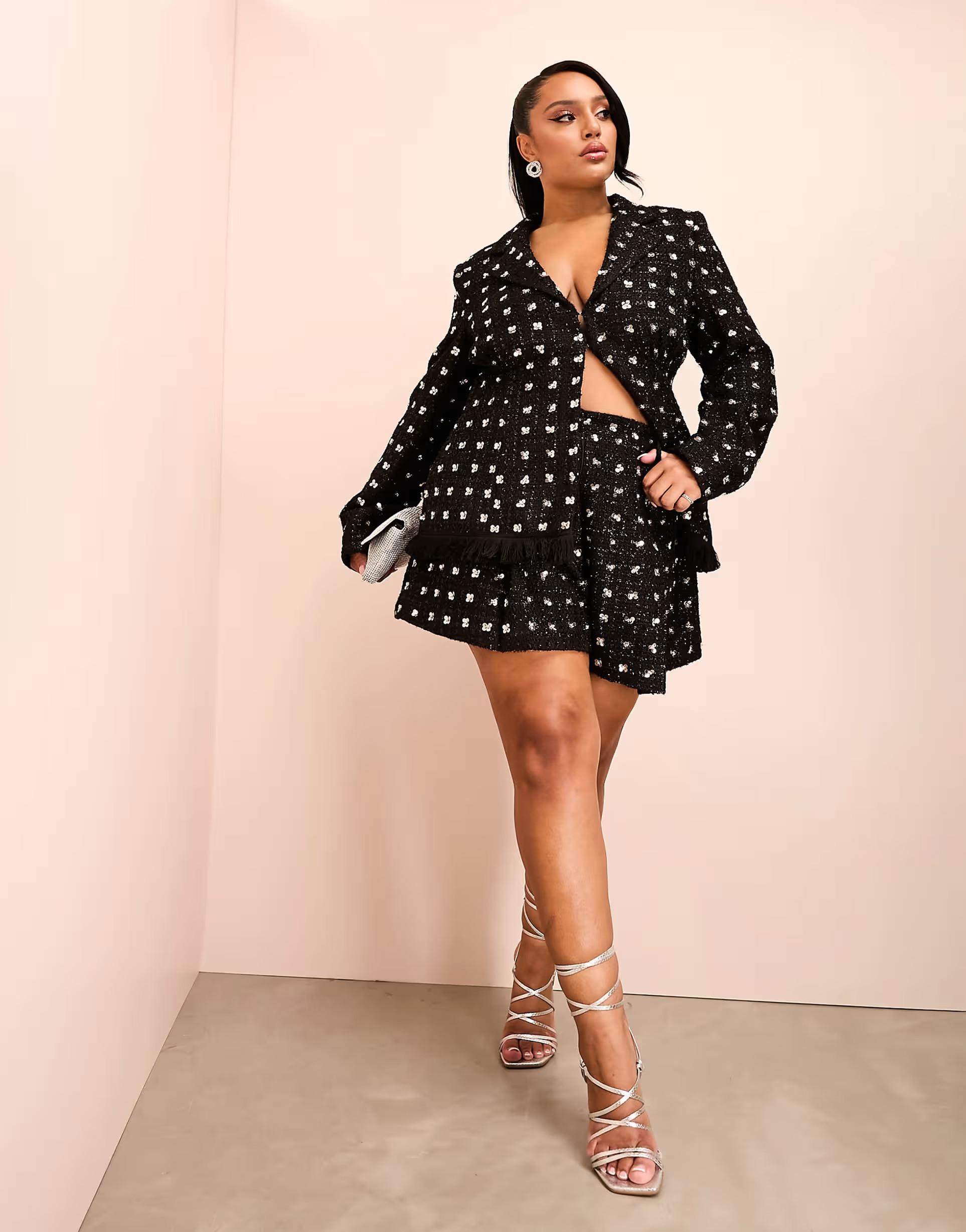 ASOS LUXE Curve embellished boucle shorts in black | ASOS (Global)