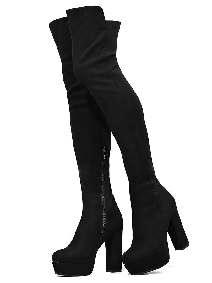 NueiVeiuo Women Thigh High Boots Chunky Heel Side Zipper | Amazon (US)