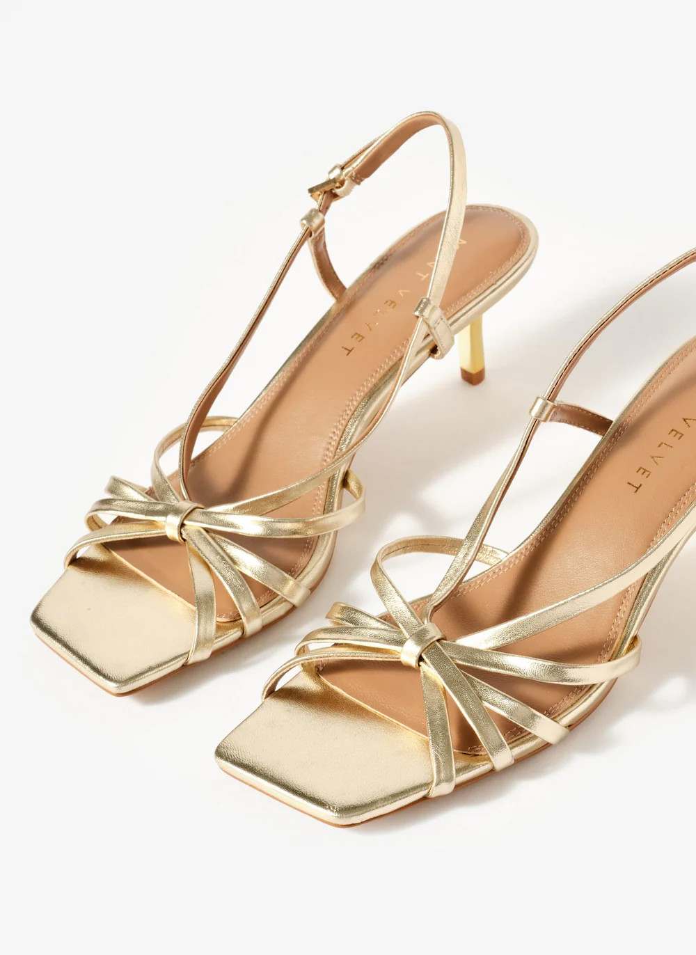 Marcie Gold Leather Strappy Heels | Mint Velvet