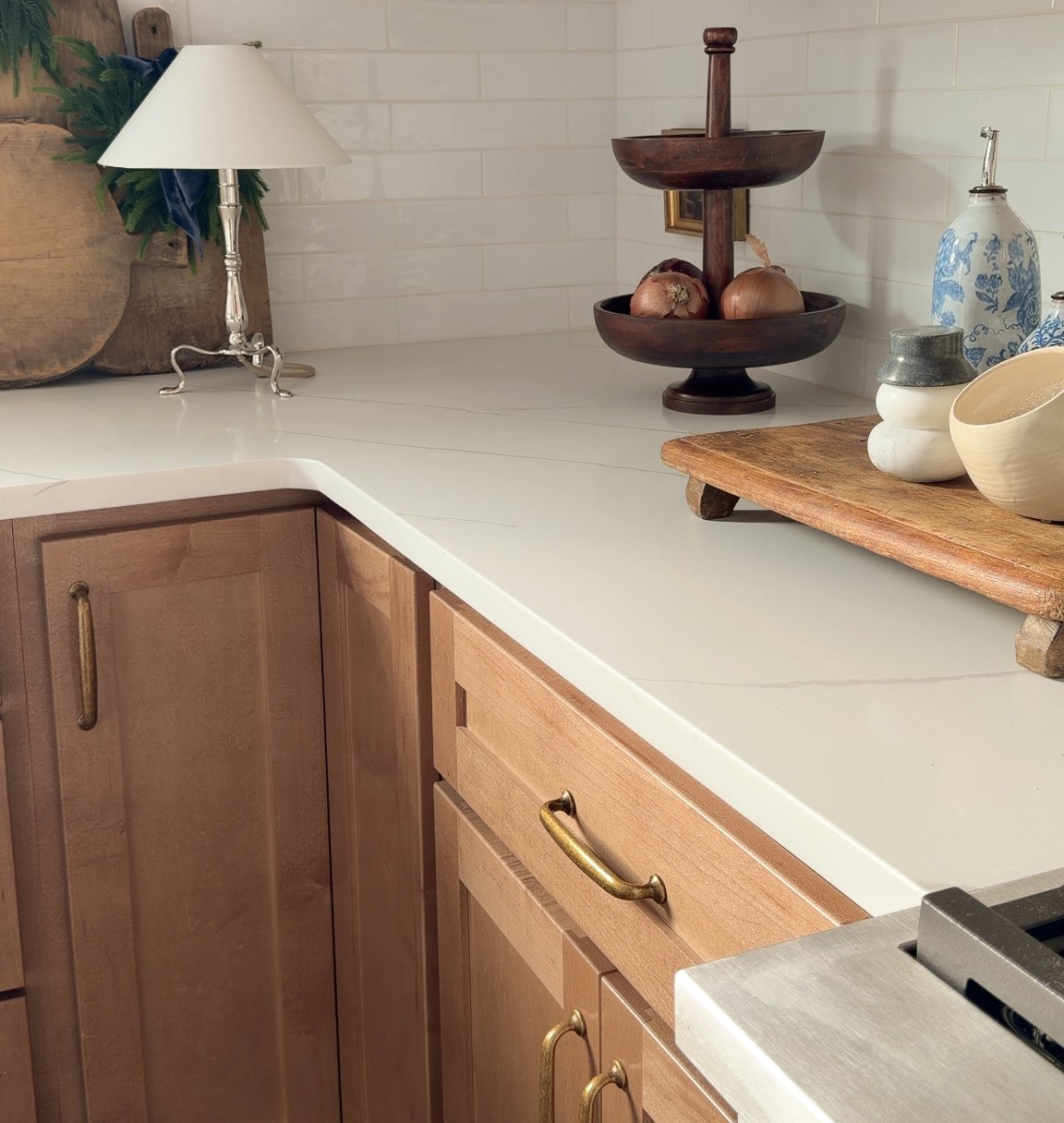 Dark wood two tiered fruit bowl