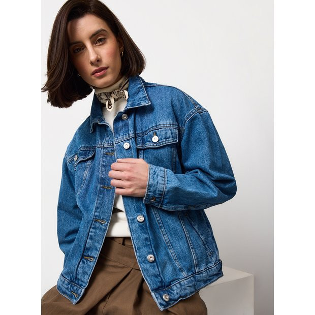 Mid Blue Denim Oversized Trucker Jacket 20 | Tu Clothing