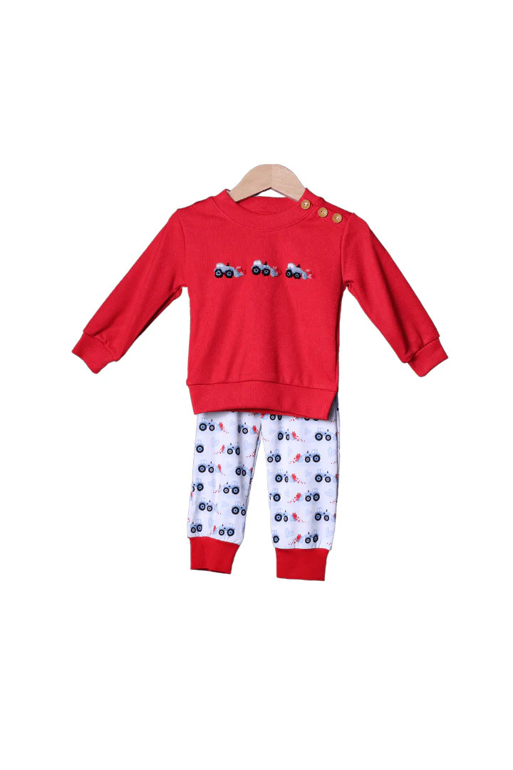 French Knot Bulldozer Heart Jogger Set | The Smocked Flamingo