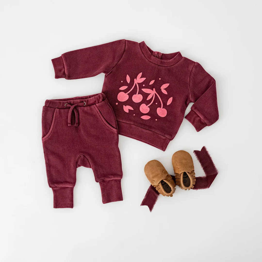 Sugarplum Cherries | Organic Cozy Graphic Sweatshirt & Jogger Set | L'ovedbaby