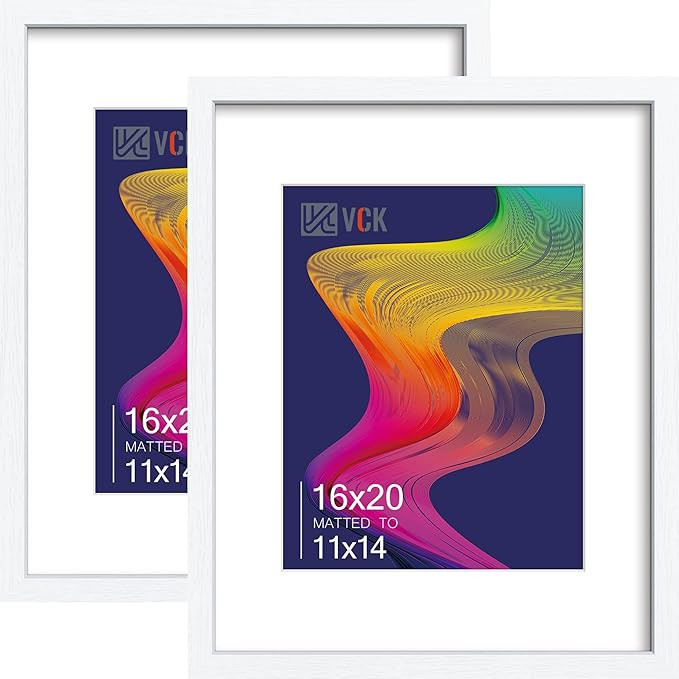 16x20 Picture Frame White Set of 2, Textures Exclusive Wooden Poster Frames with HD glass, Modern... | Amazon (US)