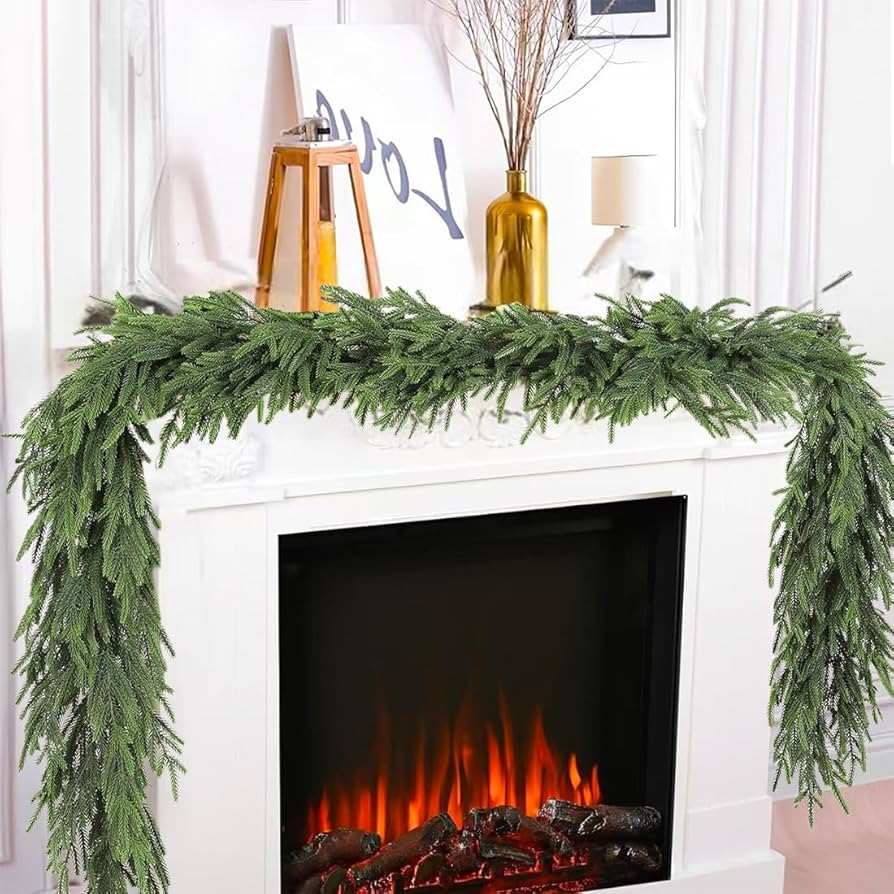 12FT（2 * 6FT） Christmas Garland, Real Touch Norfolk Pine Garland, Realistic Artificial Evergr... | Amazon (US)