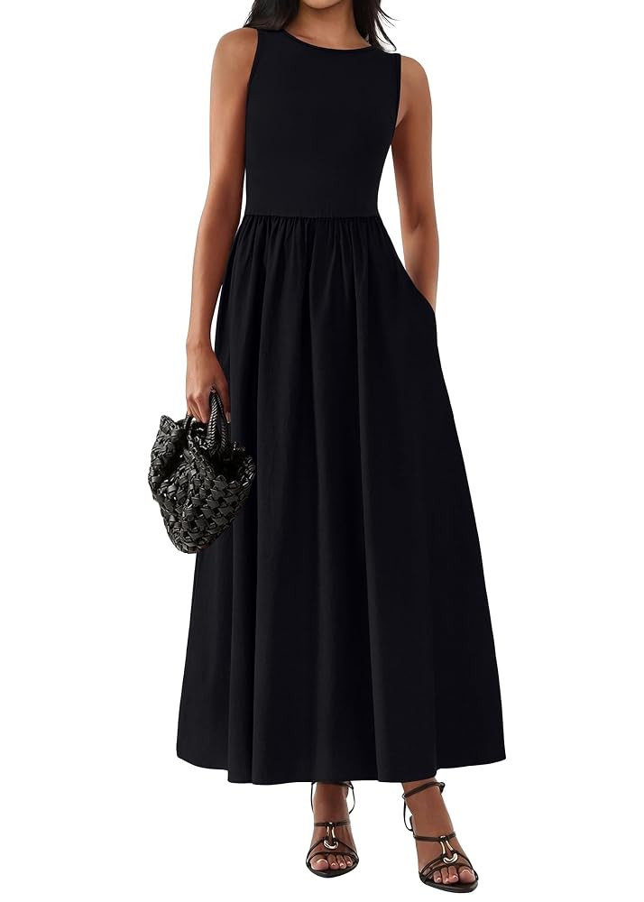 KIRUNDO Sleeveless Maxi Dresses for Women 2025 Spring Summer Mixed Fabric Pocketed Elegant Weddin... | Amazon (US)