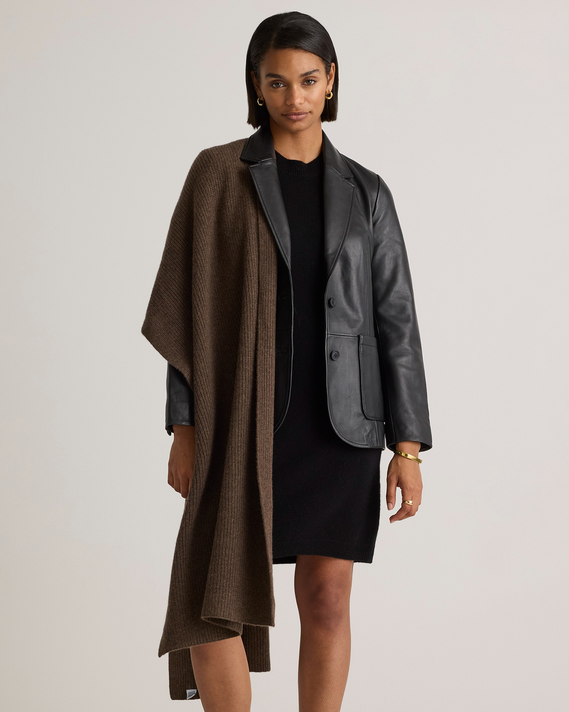 Quince | Women's Mongolian Cashmere Ribbed Wrap in Brown | Quince
